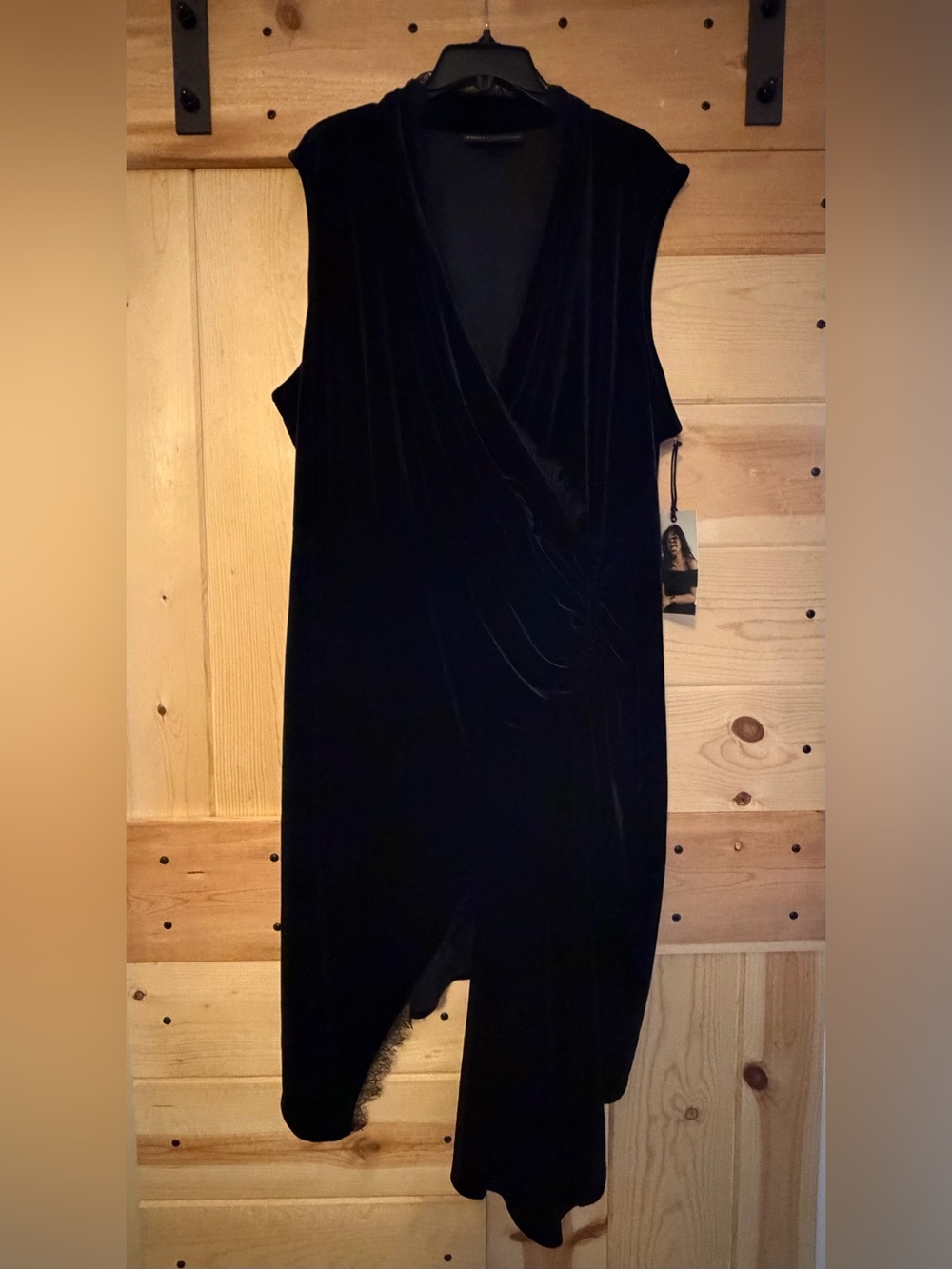 Sleeveless Ashley Graham Black Velvet Wrap Dress